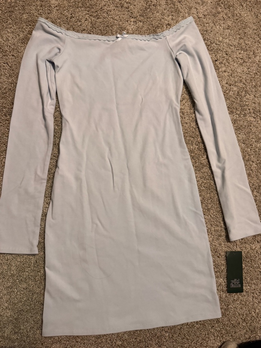 Off-Shoulder Long Sleeve Bodycon Dress in Light Blue